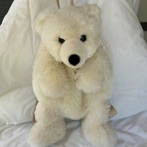 Y2K Vtg‎ AURORA RARE White Polar Bear Backpack Bag Furry Plush 16" Zippered NWOT